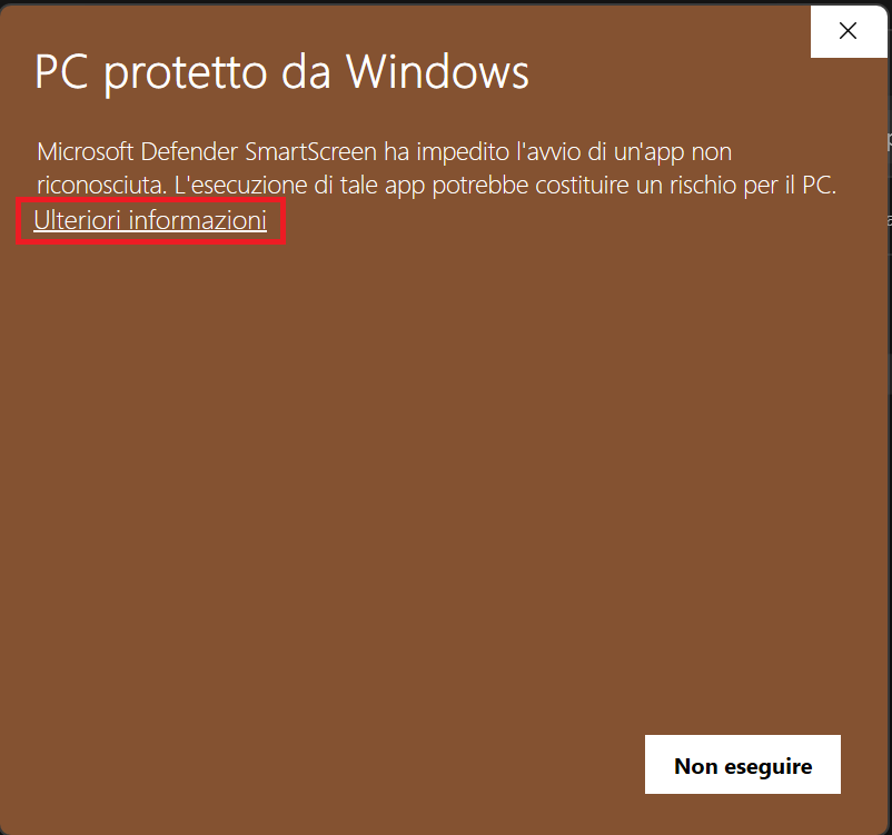 Schermata Ulteriori informazioni di SmartScreen